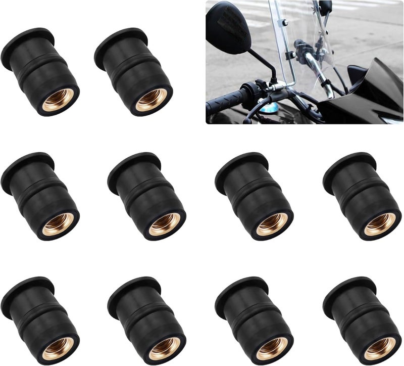Stacool 10PCS M5 Well Nuts Fairing Fasteners,Brass+Rubber Well Nut for Motorcycle Fairing Windshield,Universal Motorcycle Accessories/Boat Windshield Fastener for Motorcycle Boat Kayak Canoe (M5) - Image 1